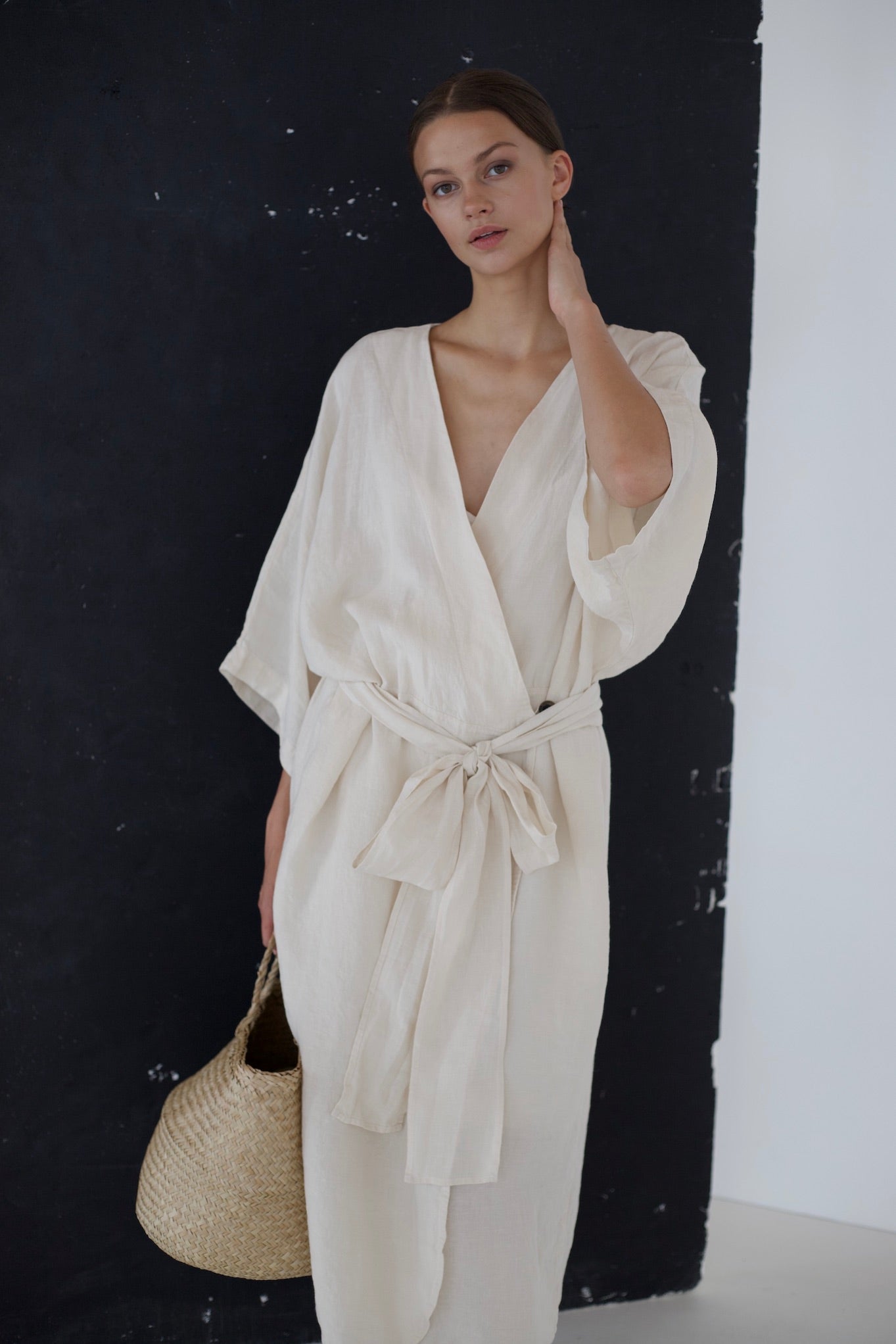 DATE wrap dress cream - MOO Linen Shop