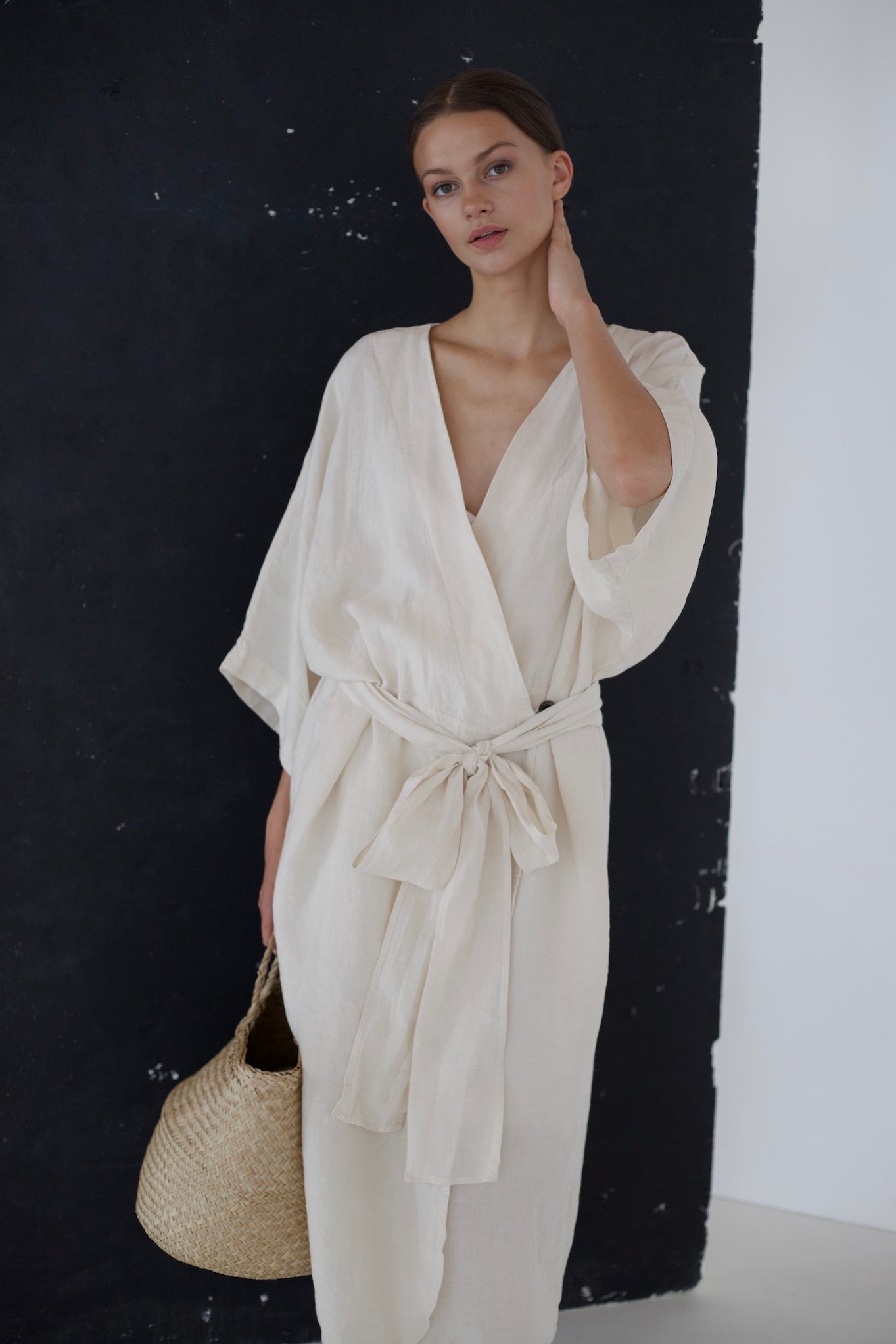 DATE wrap dress cream - MOO Linen Shop