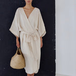 DATE wrap dress cream - MOO Linen Shop