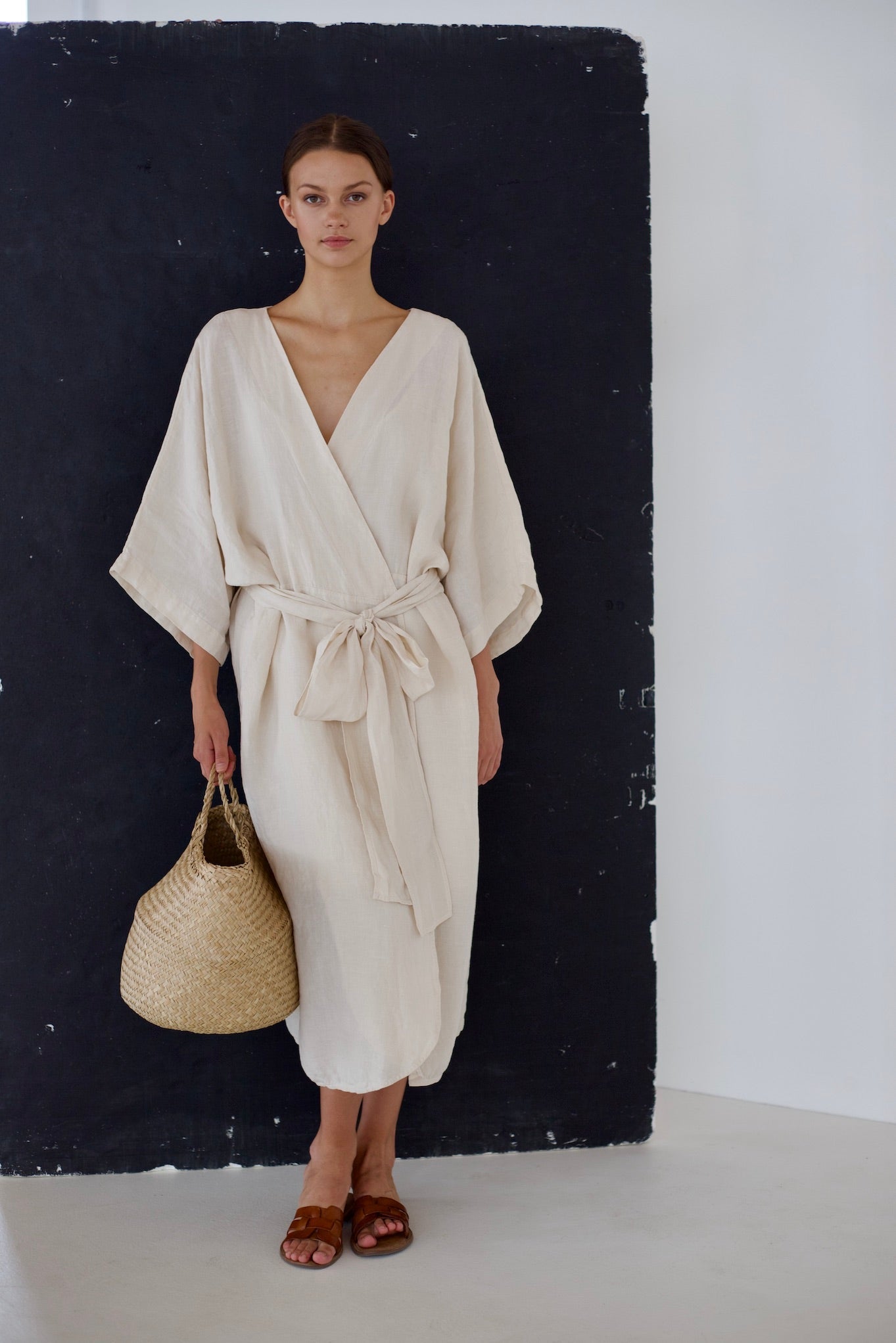 DATE wrap dress cream - MOO Linen Shop