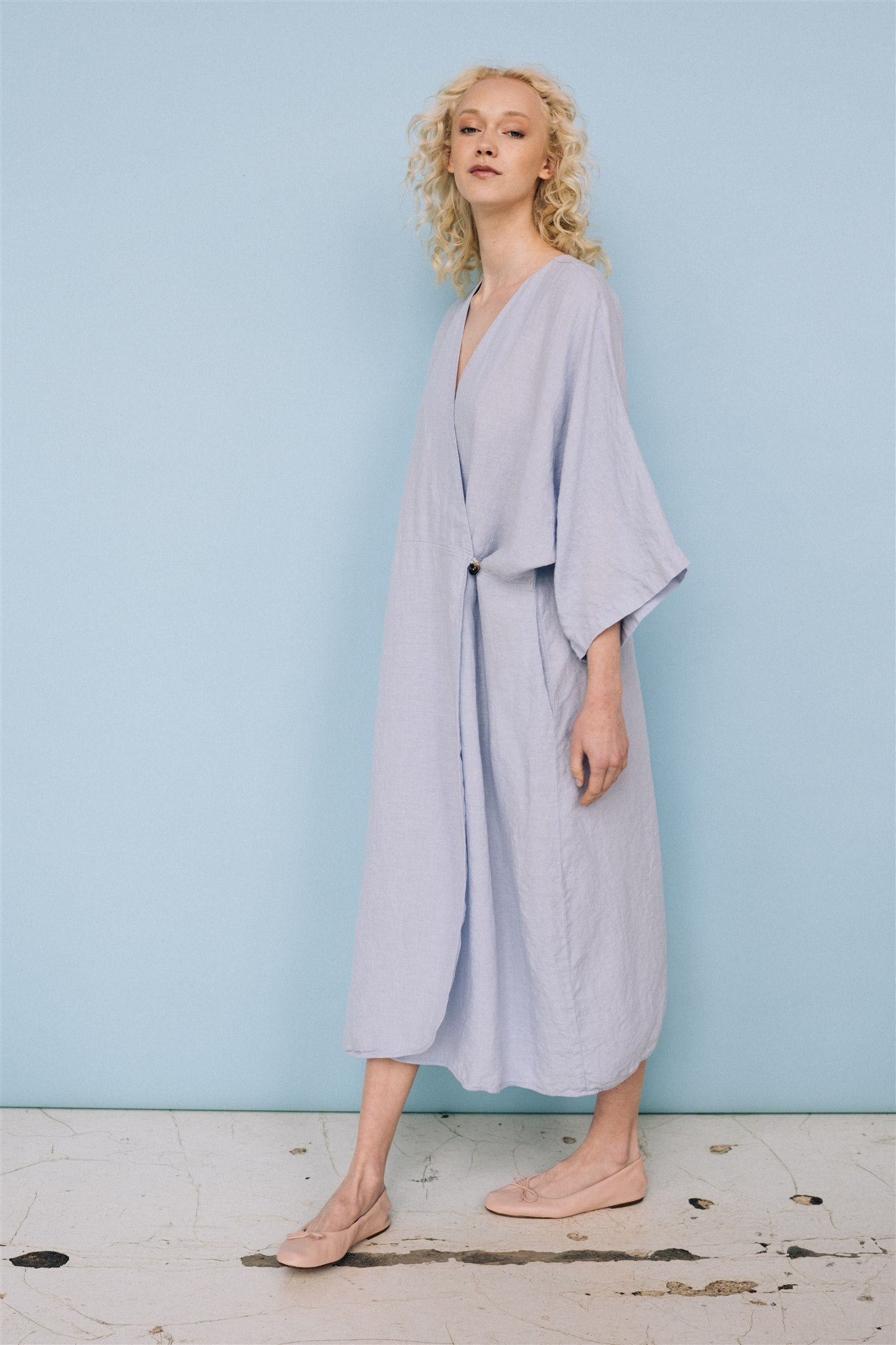 DATE wrap dress blue ice - MOO Linen Shop