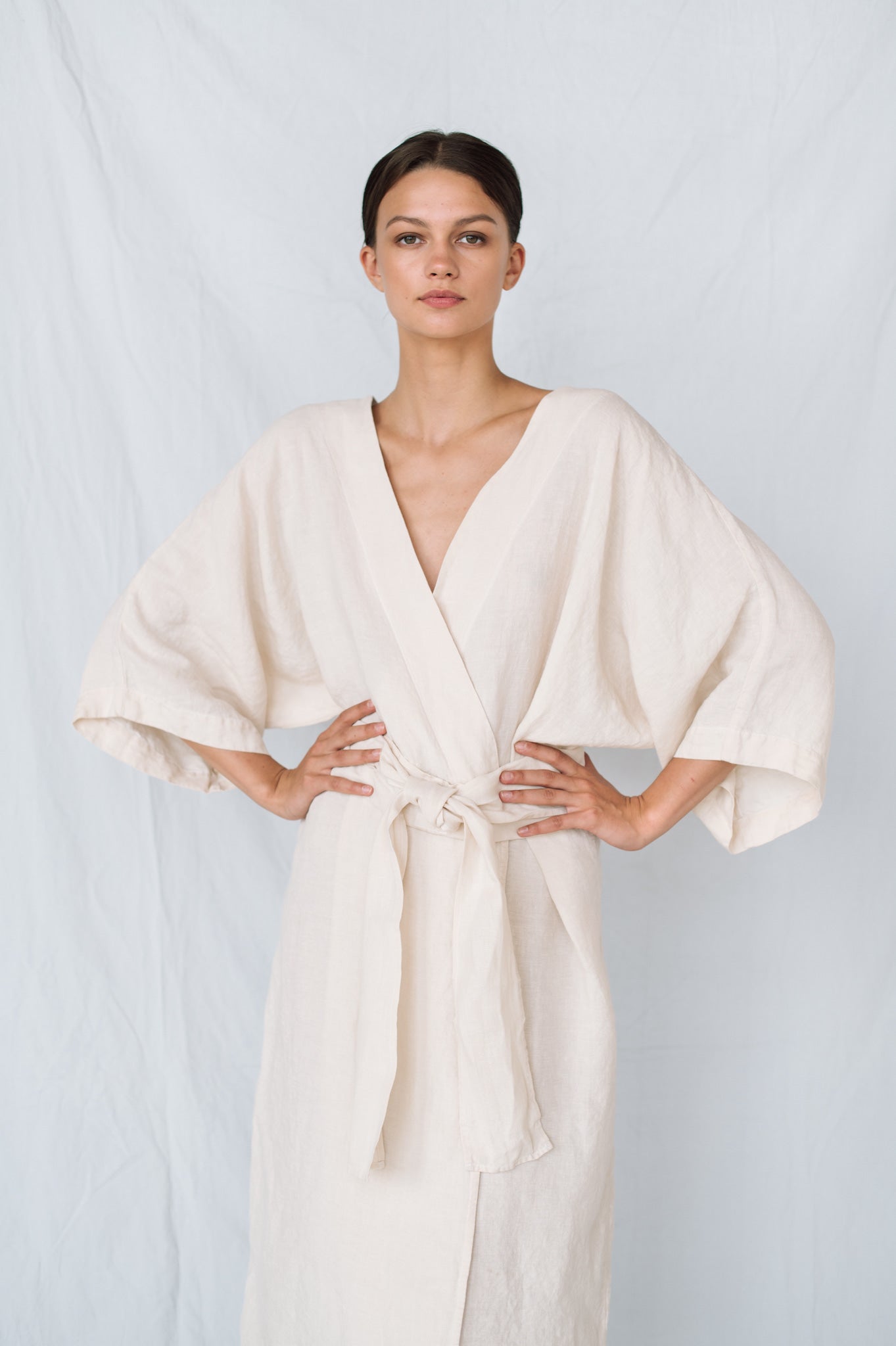 DATE wrap dress cream - MOO Linen Shop