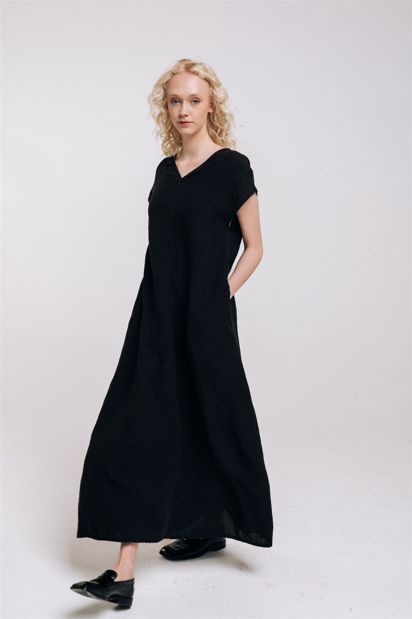 DOR maxi dress charcoal - MOO Linen Shop