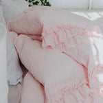 Double ruffle ruffle pillowcase SET white - MOO Linen Shop
