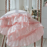 Double ruffle ruffle pillowcase SET white - MOO Linen Shop