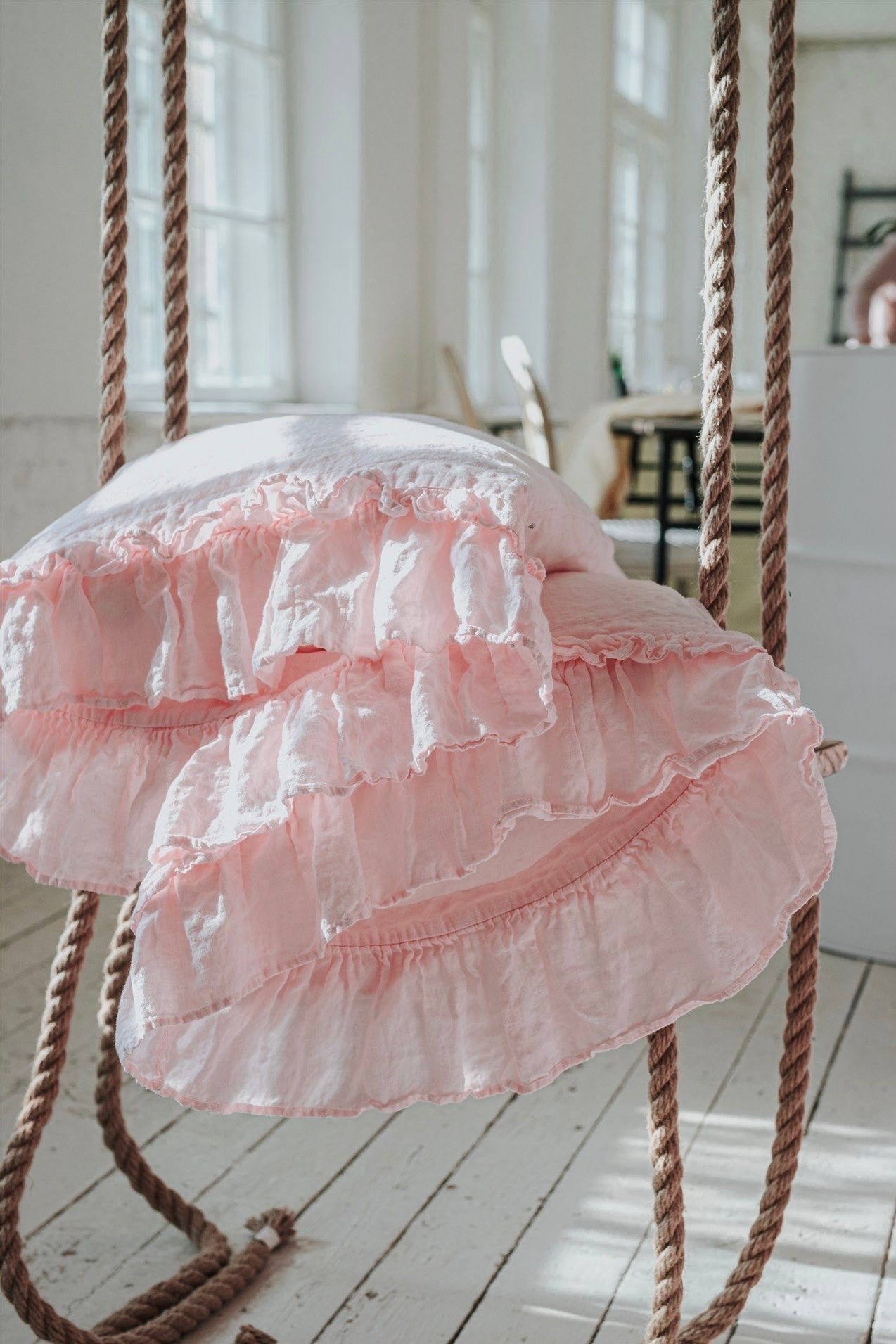 Double ruffle ruffle pillowcase SET white - MOO Linen Shop
