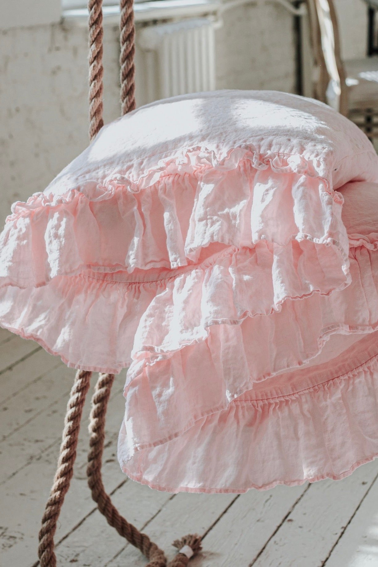 Double ruffle ruffle pillowcase SET white - MOO Linen Shop