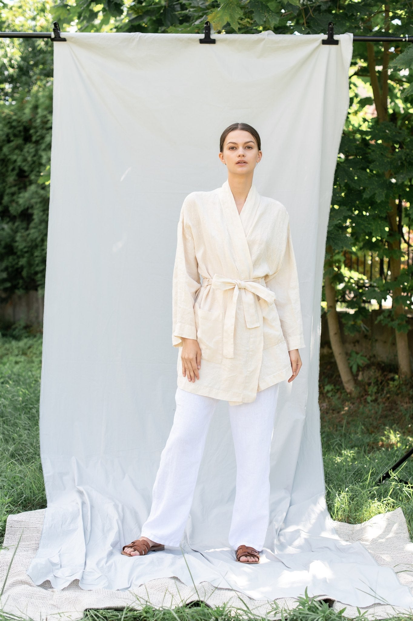 DREAM linen kimono robe cream - MOO Linen Shop