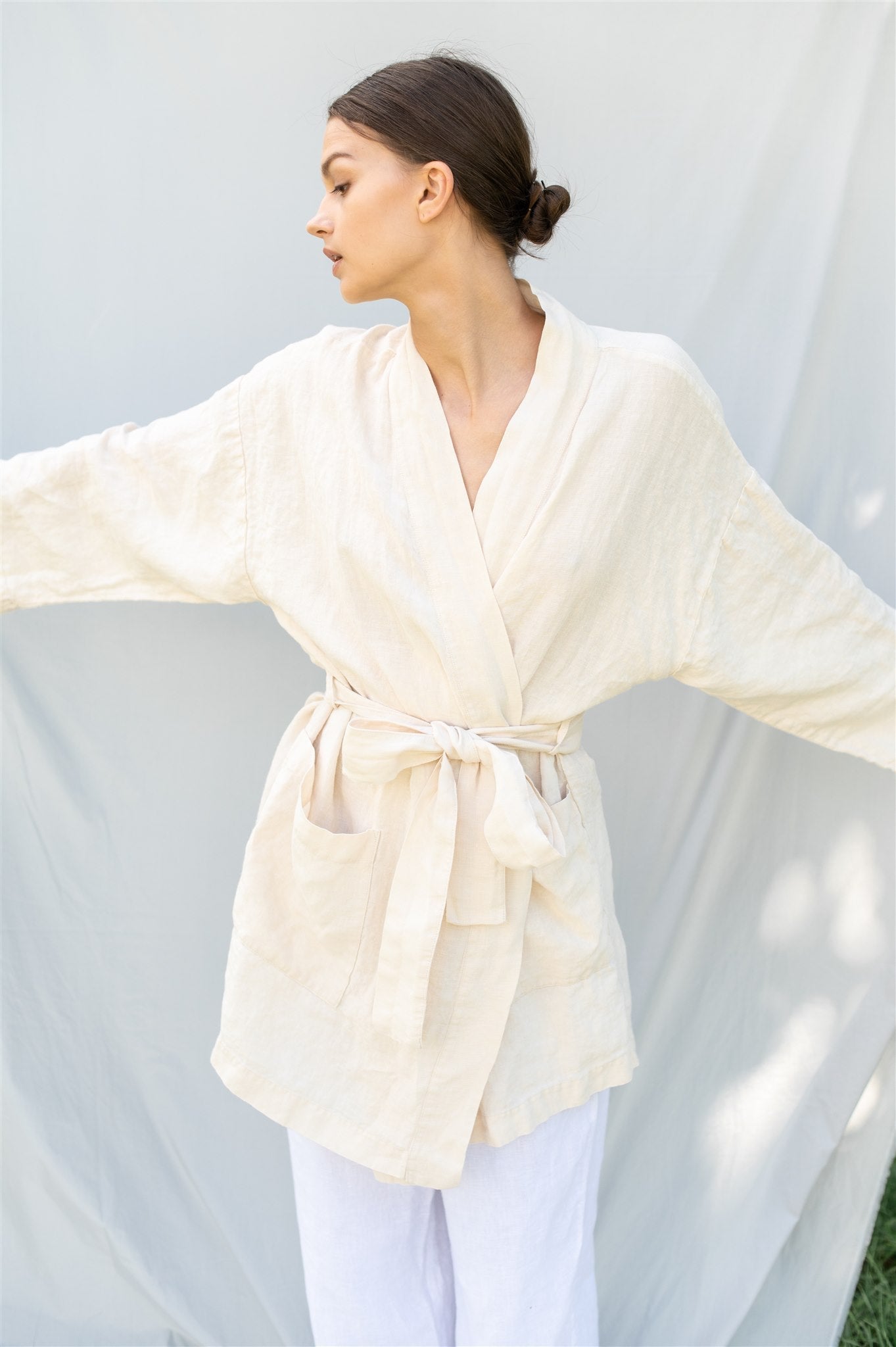 DREAM linen kimono robe cream - MOO Linen Shop
