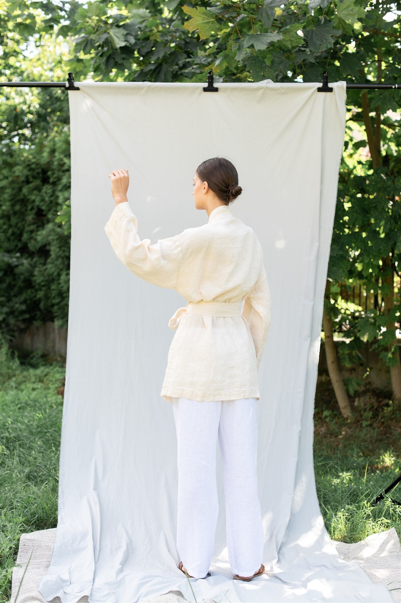 DREAM linen kimono robe cream - MOO Linen Shop