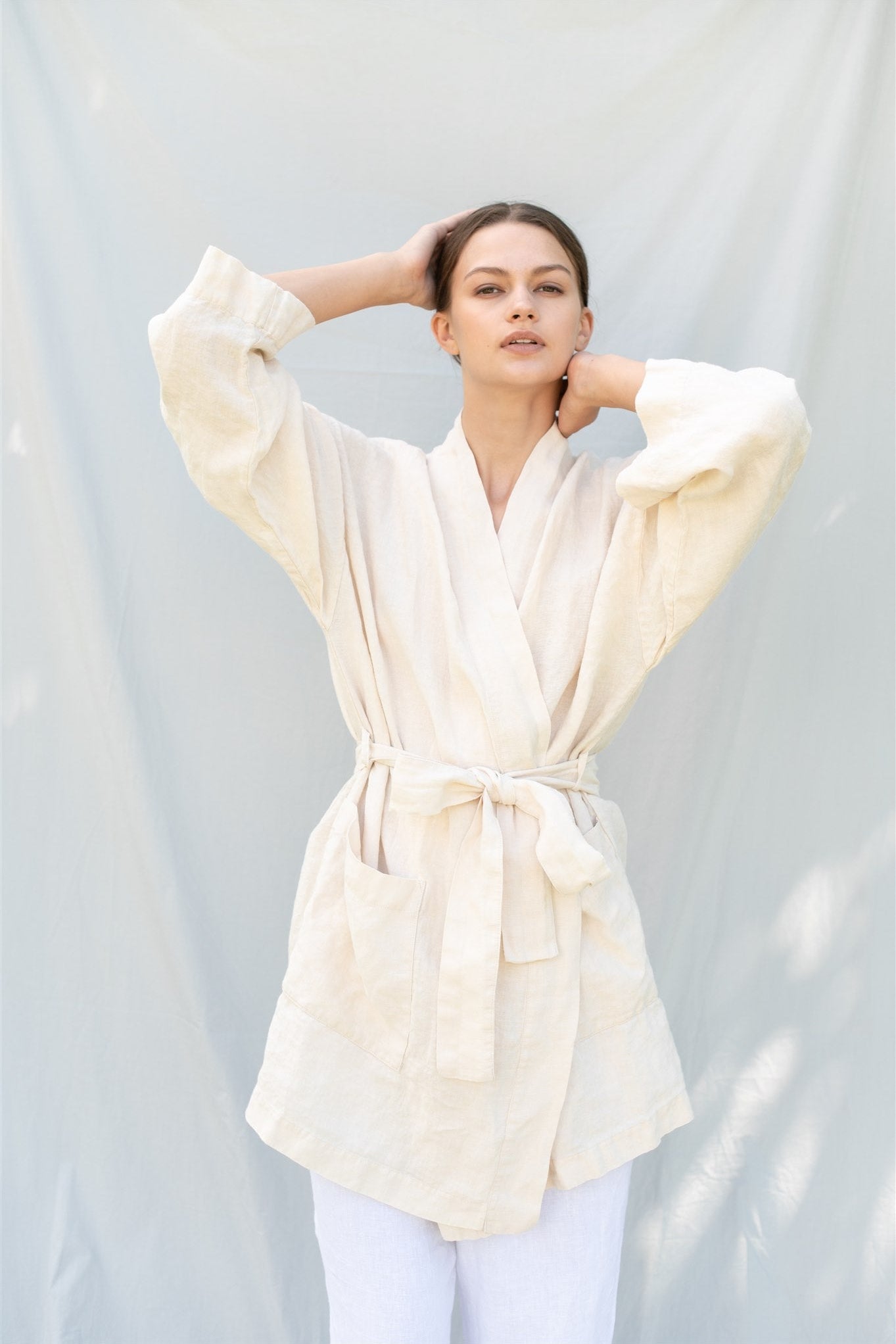 DREAM linen kimono robe cream - MOO Linen Shop