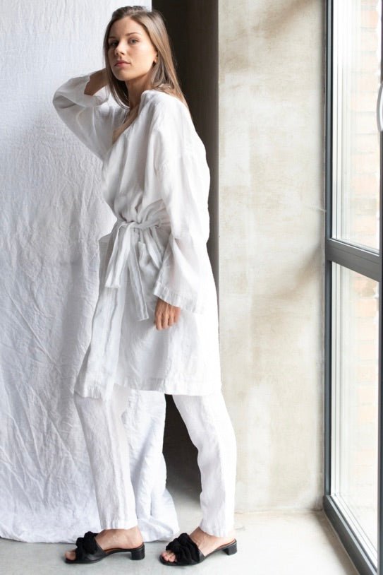 DREAM LONG linen kimono robe cream - MOO Linen Shop