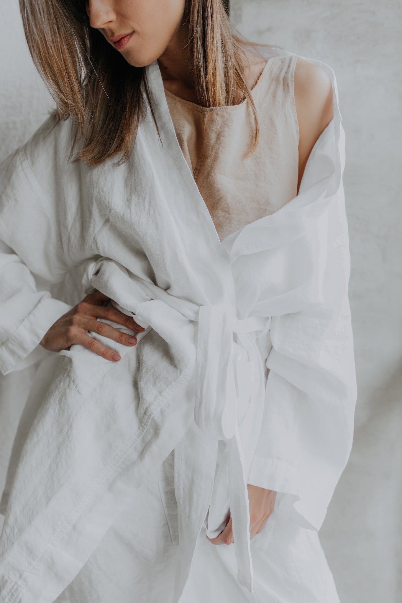 DREAM LONG linen kimono robe cream - MOO Linen Shop