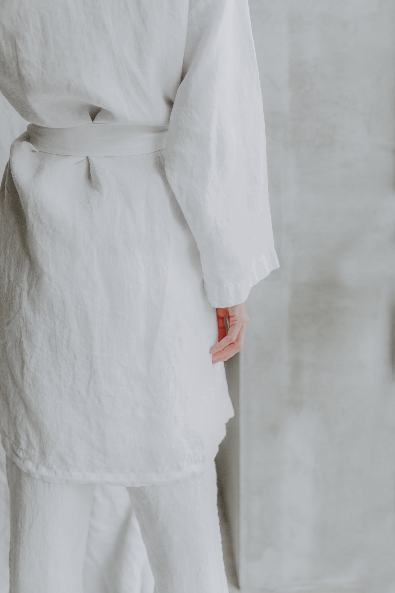 DREAM LONG linen kimono robe cream - MOO Linen Shop