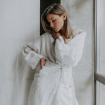 DREAM LONG linen kimono robe cream - MOO Linen Shop