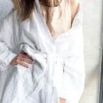DREAM LONG linen kimono robe cream - MOO Linen Shop