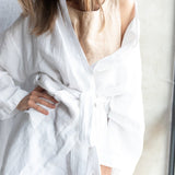 DREAM LONG linen kimono robe cream - MOO Linen Shop