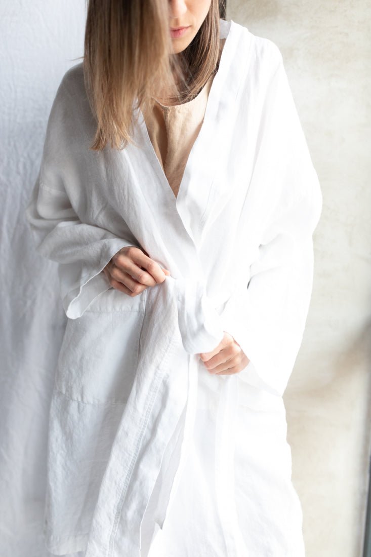 DREAM LONG linen kimono robe cream - MOO Linen Shop