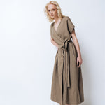 EMILY wrap dress khaki - MOO Linen Shop