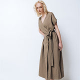 EMILY wrap dress khaki - MOO Linen Shop