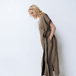 EMILY wrap dress khaki - MOO Linen Shop