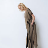 EMILY wrap dress khaki - MOO Linen Shop