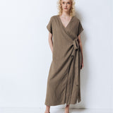 EMILY wrap dress khaki - MOO Linen Shop