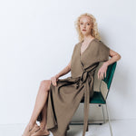 EMILY wrap dress khaki - MOO Linen Shop