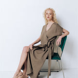 EMILY wrap dress khaki - MOO Linen Shop