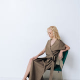 EMILY wrap dress khaki - MOO Linen Shop