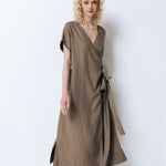 EMILY wrap dress khaki - MOO Linen Shop