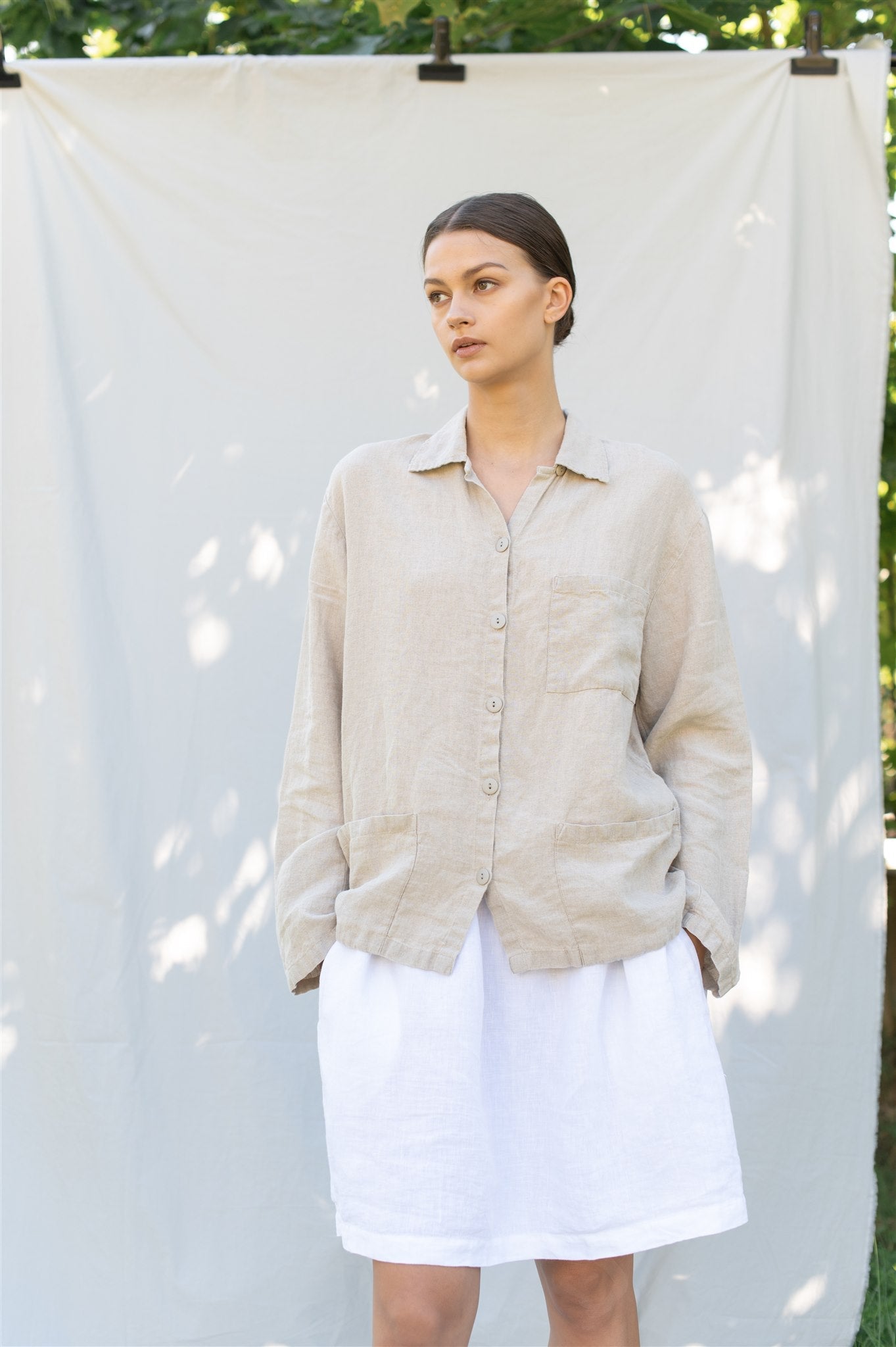 ERICA long sleeves shirt natural linen - MOO Linen Shop