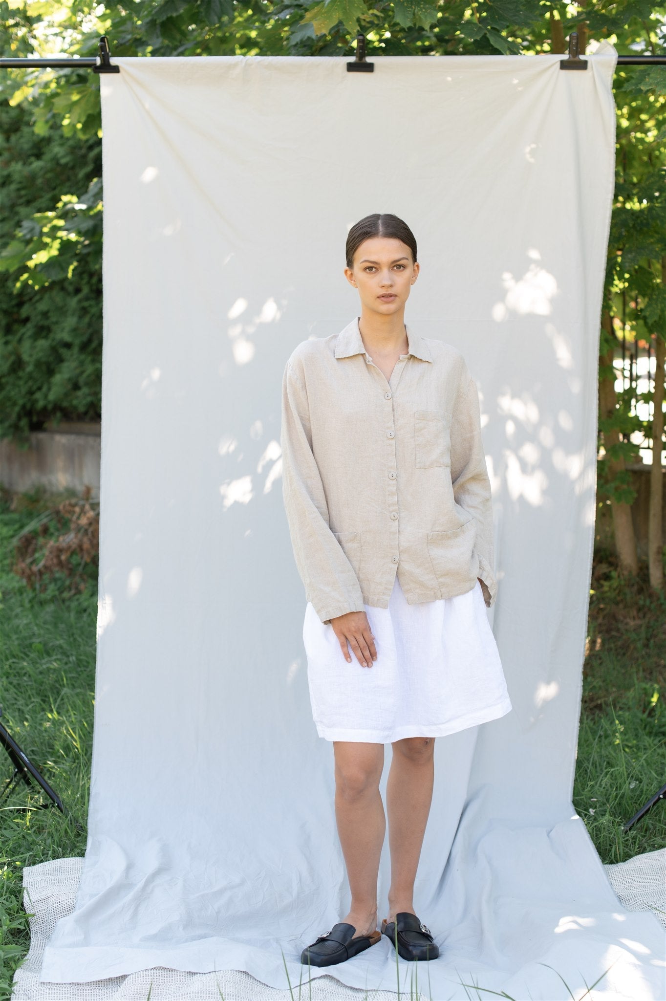 ERICA long sleeves shirt natural linen - MOO Linen Shop