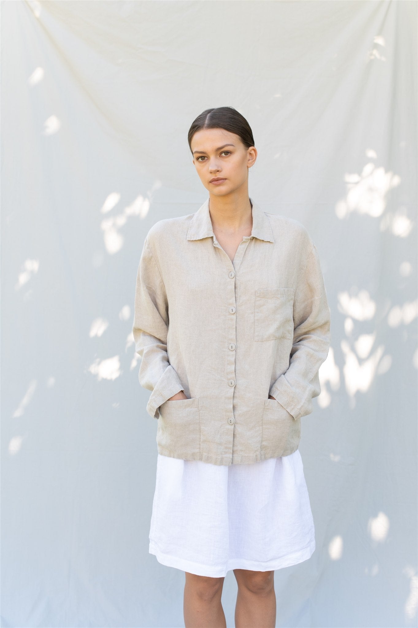 ERICA long sleeves shirt natural linen - MOO Linen Shop