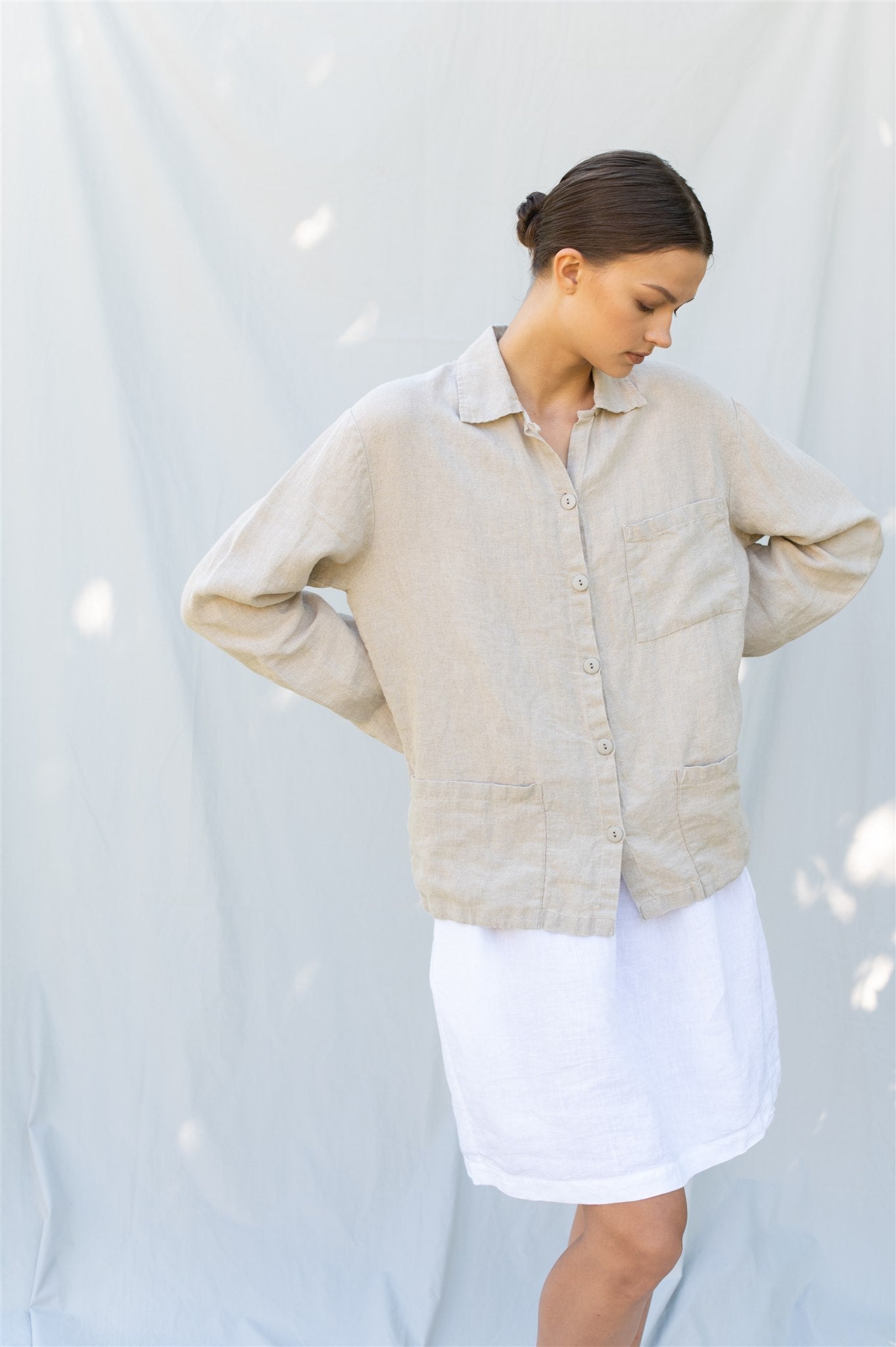 ERICA long sleeves shirt natural linen - MOO Linen Shop