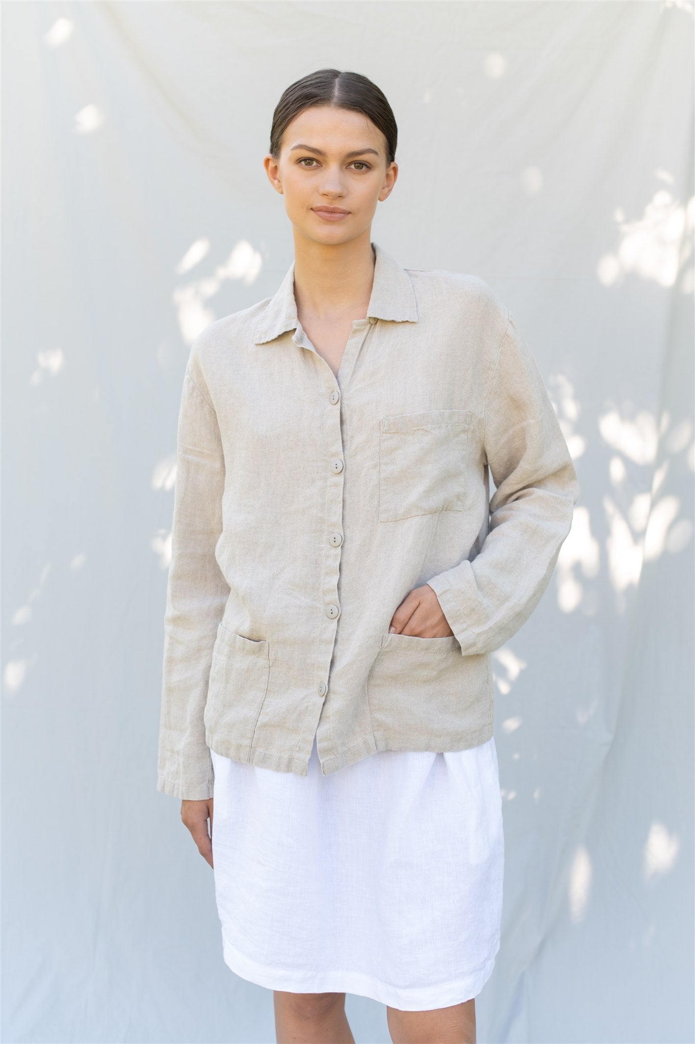 ERICA long sleeves shirt natural linen - MOO Linen Shop