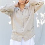 ERICA long sleeves shirt natural linen - MOO Linen Shop