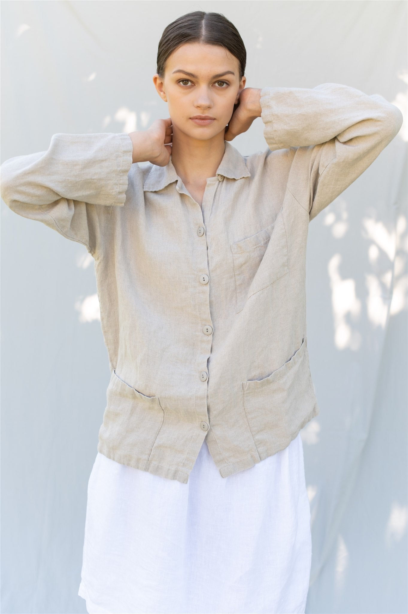 ERICA long sleeves shirt natural linen - MOO Linen Shop
