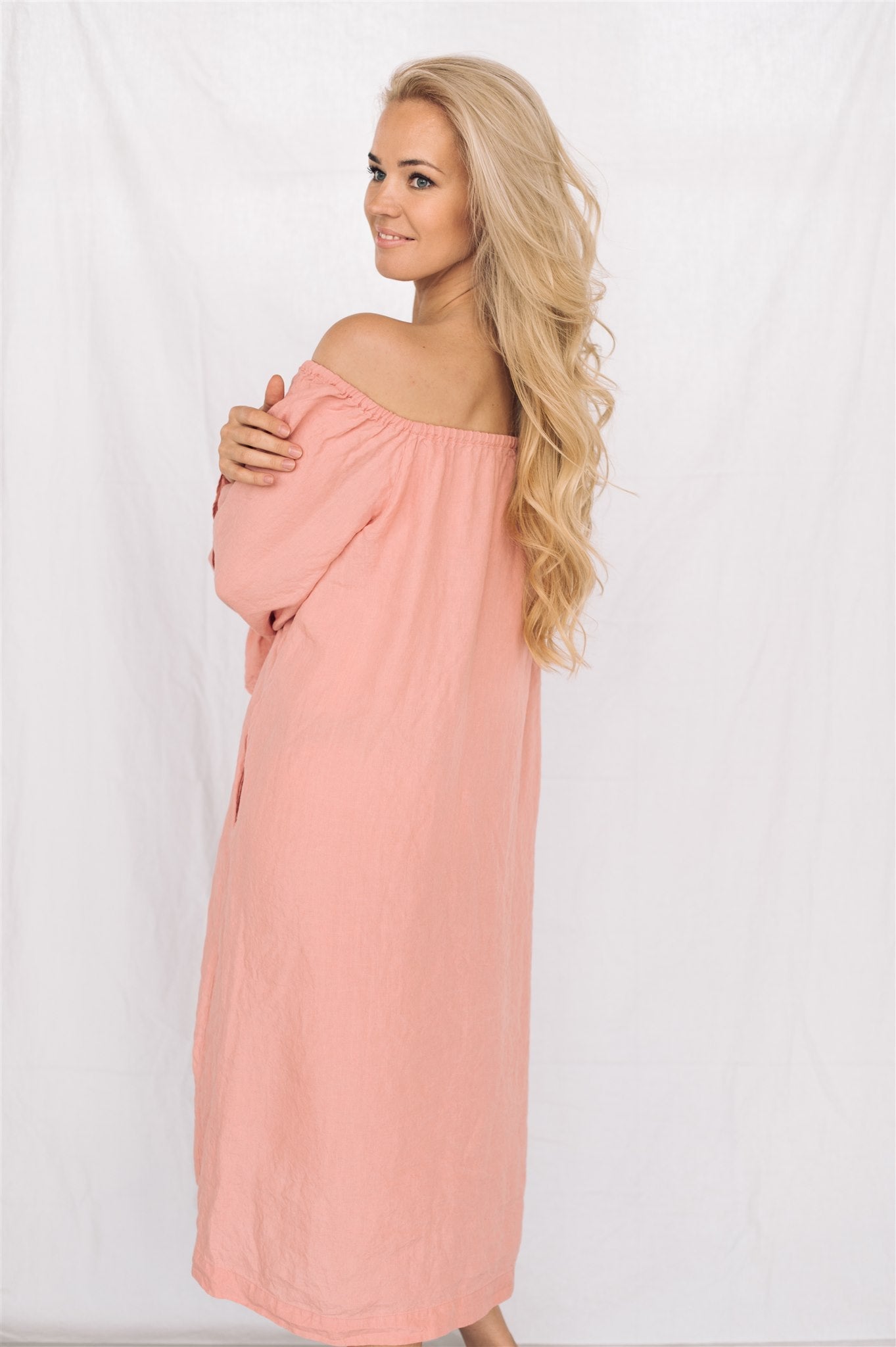 ESTELLA off the shoulder dress white - MOO Linen Shop