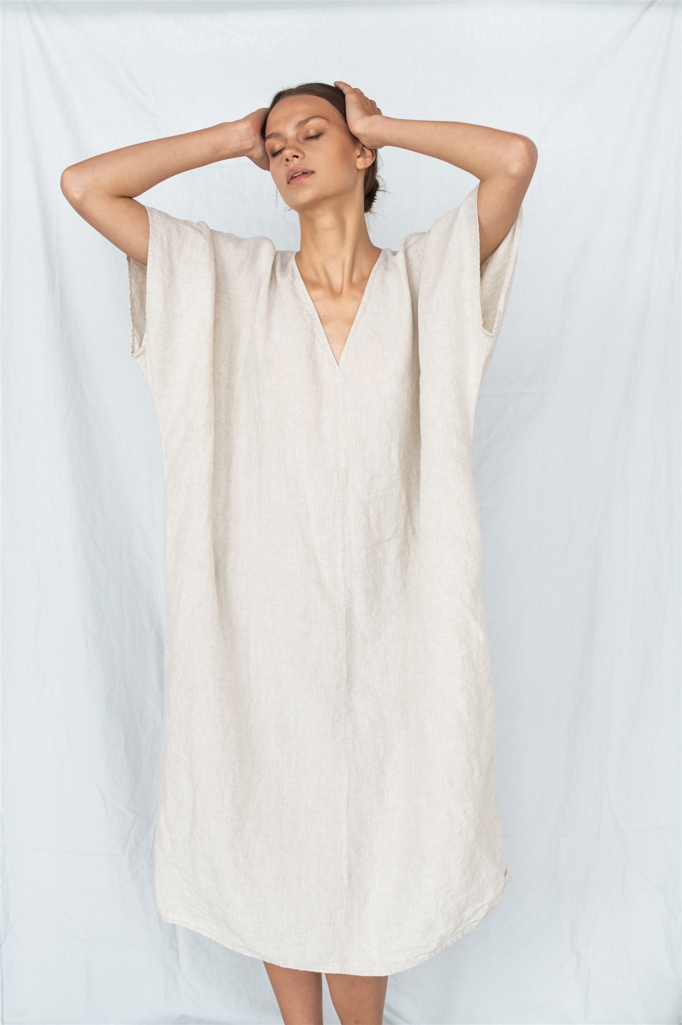 EVA kaftan dress cream - MOO Linen Shop