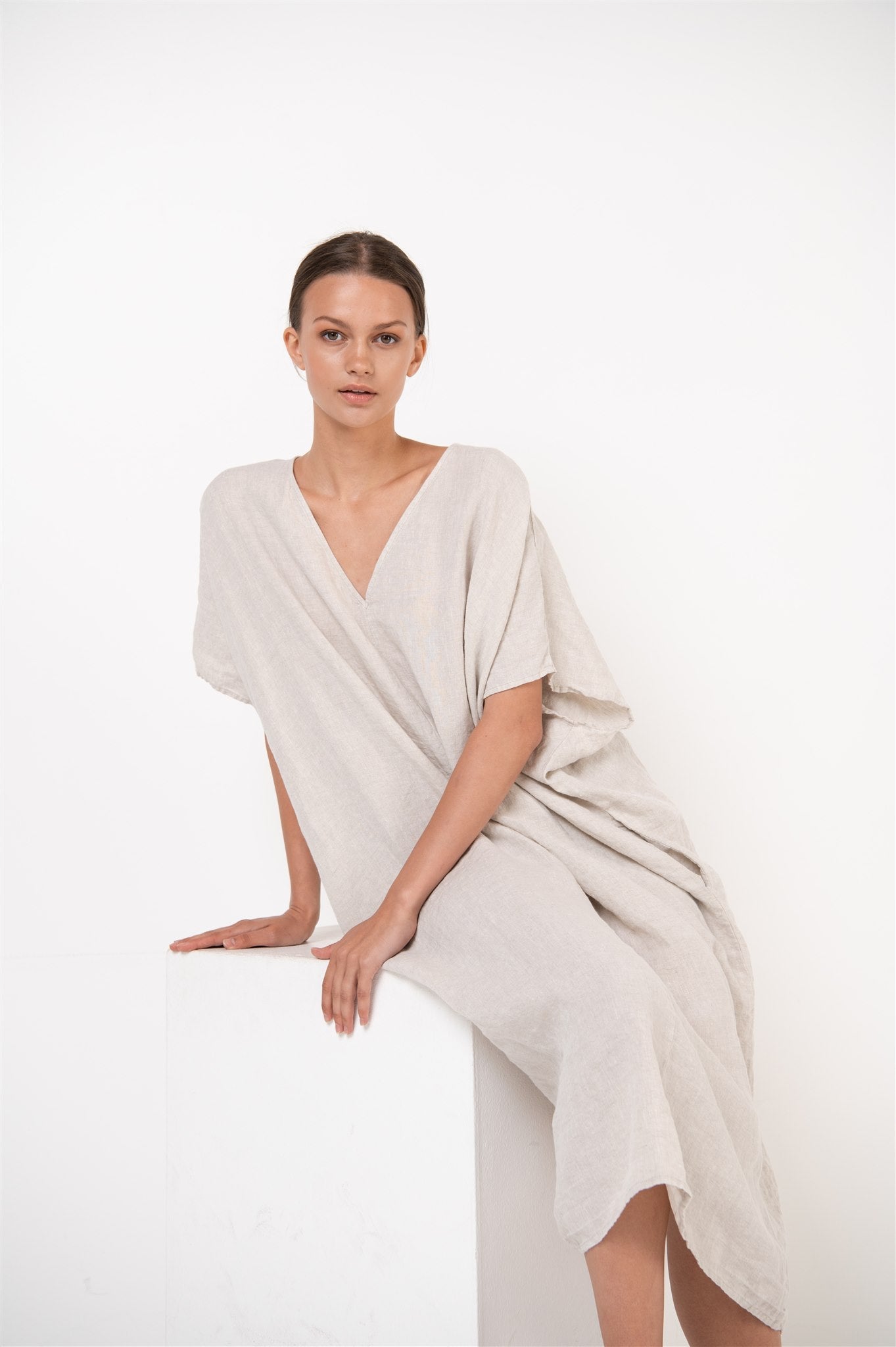 EVA kaftan dress cream - MOO Linen Shop