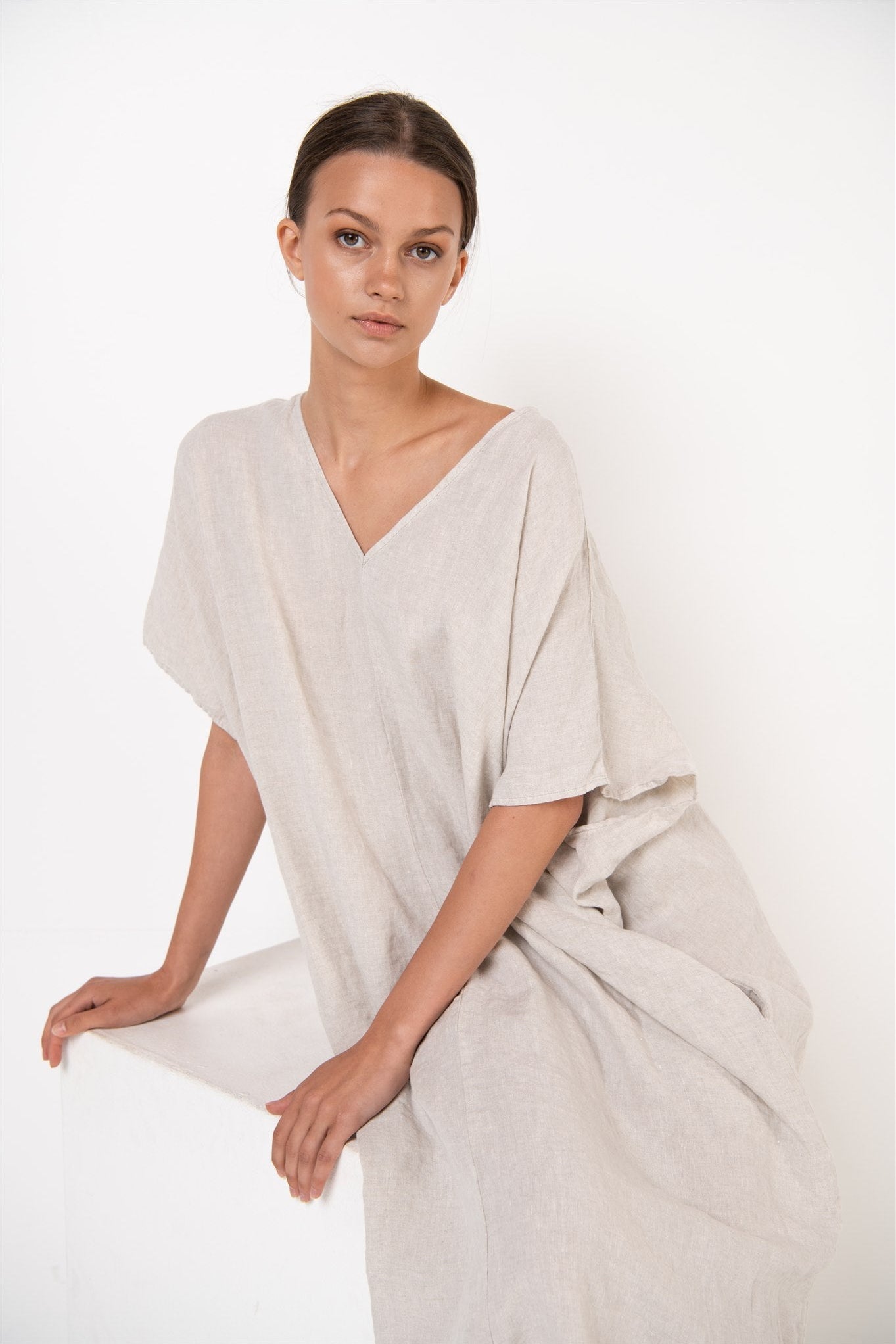 EVA kaftan dress cream - MOO Linen Shop