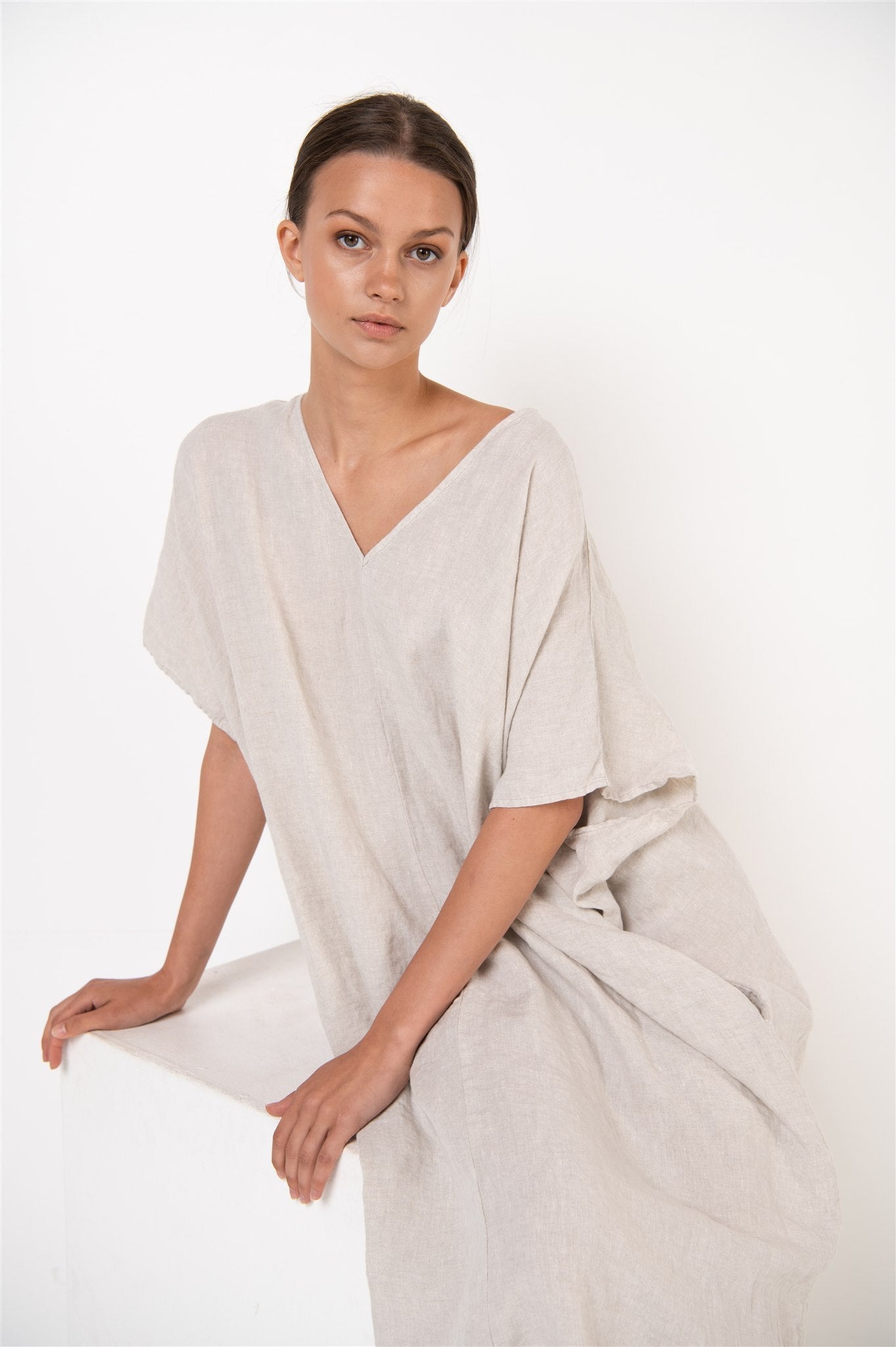 EVA kaftan dress cream - MOO Linen Shop