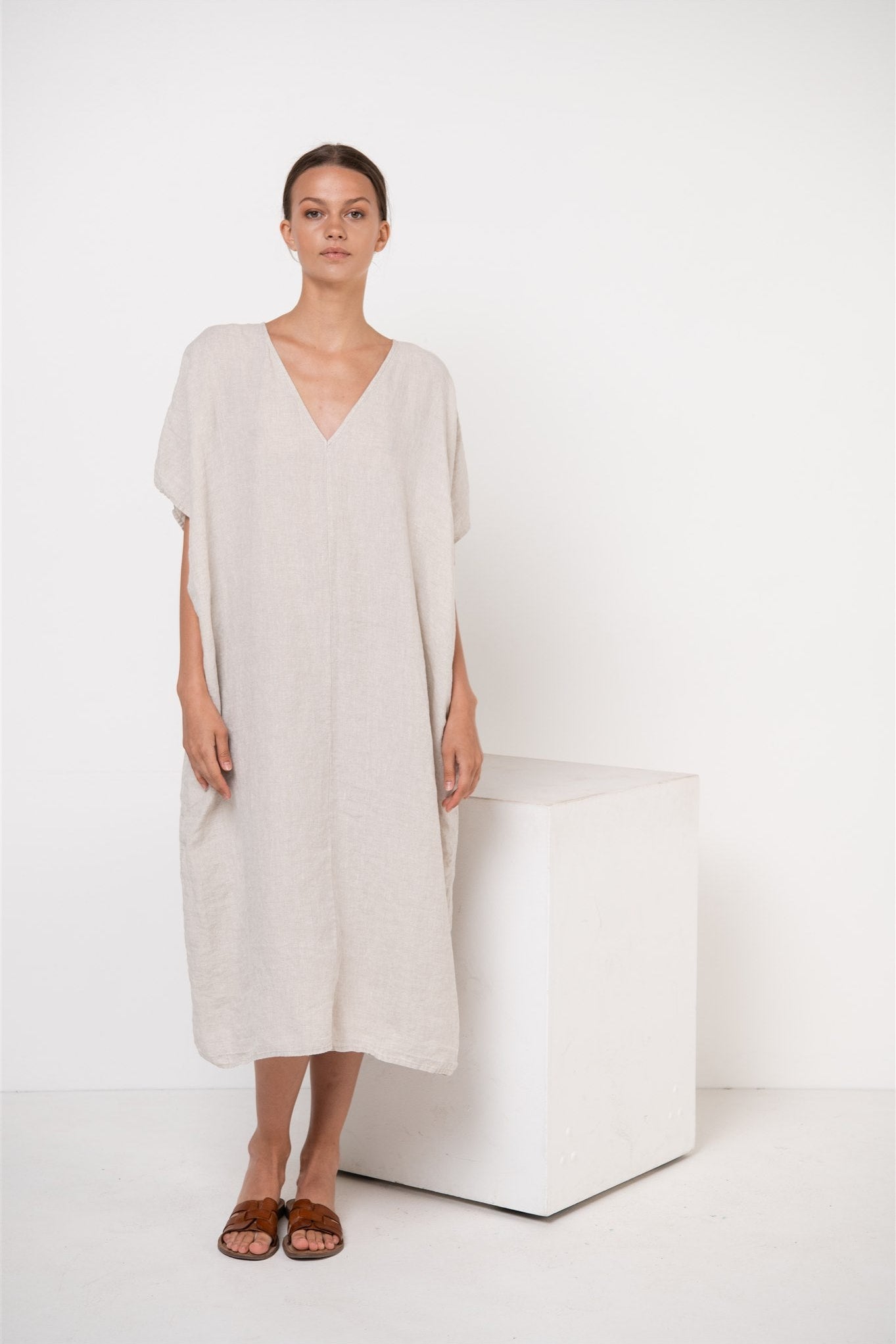 EVA kaftan dress cream - MOO Linen Shop