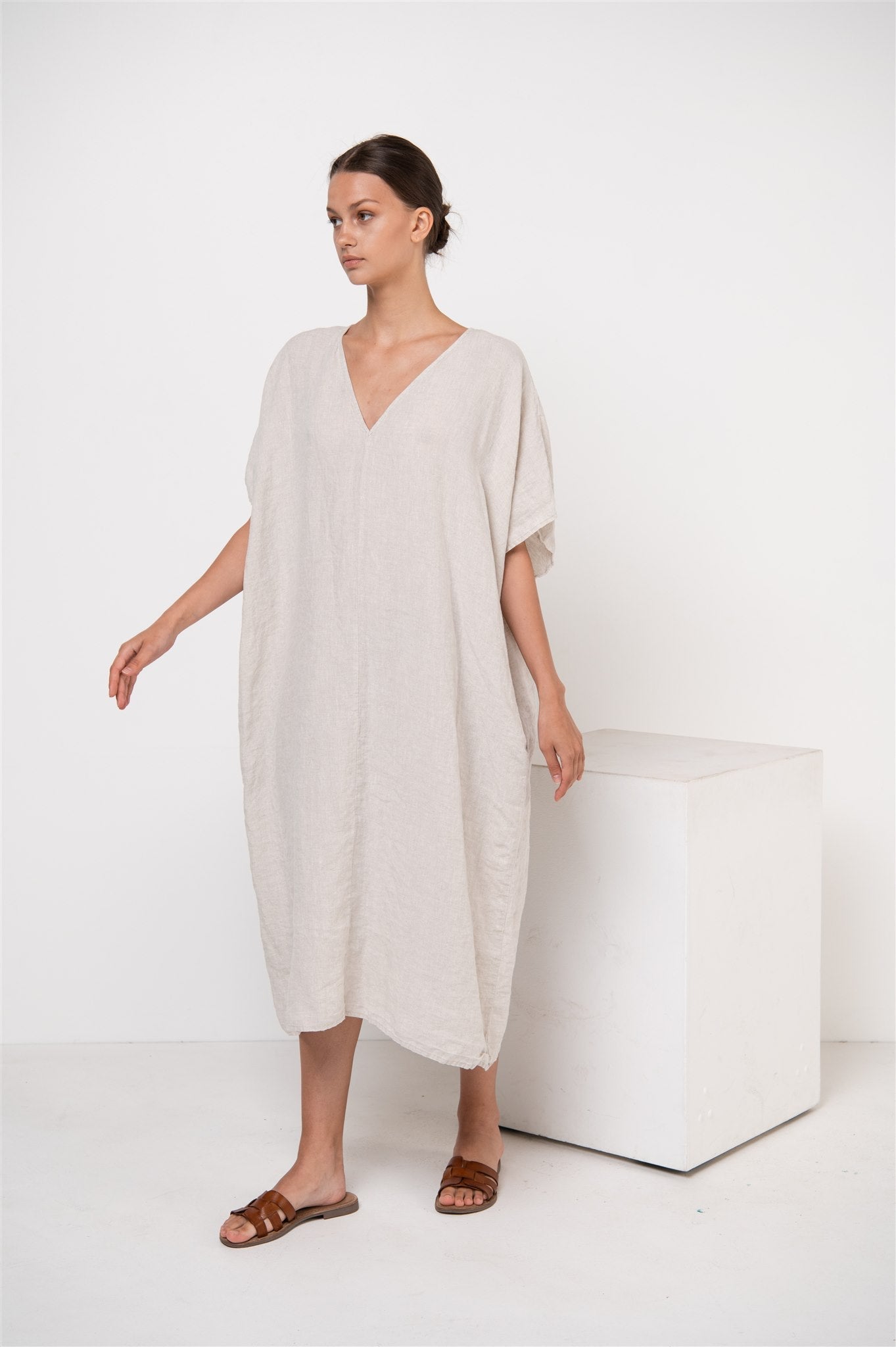 EVA kaftan dress cream - MOO Linen Shop