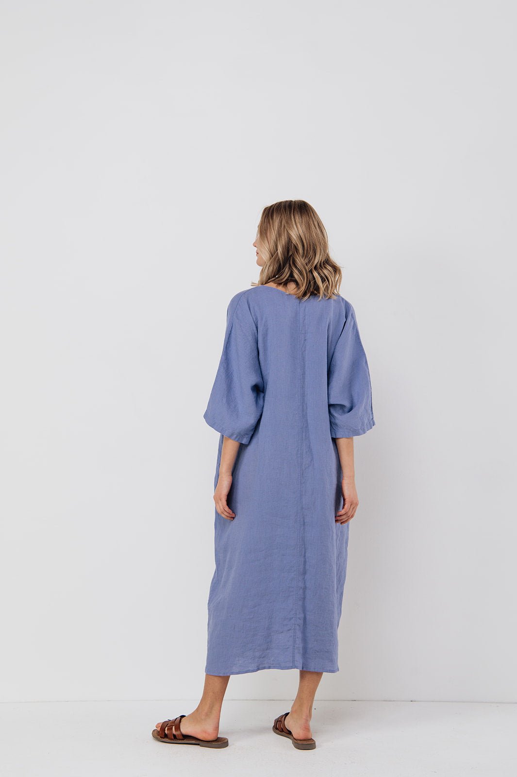 EVA kaftan dress with belt cream - MOO Linen Shop