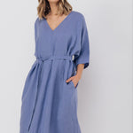 EVA kaftan dress with belt cream - MOO Linen Shop