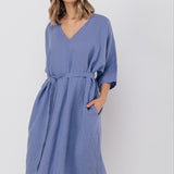 EVA kaftan dress with belt cream - MOO Linen Shop