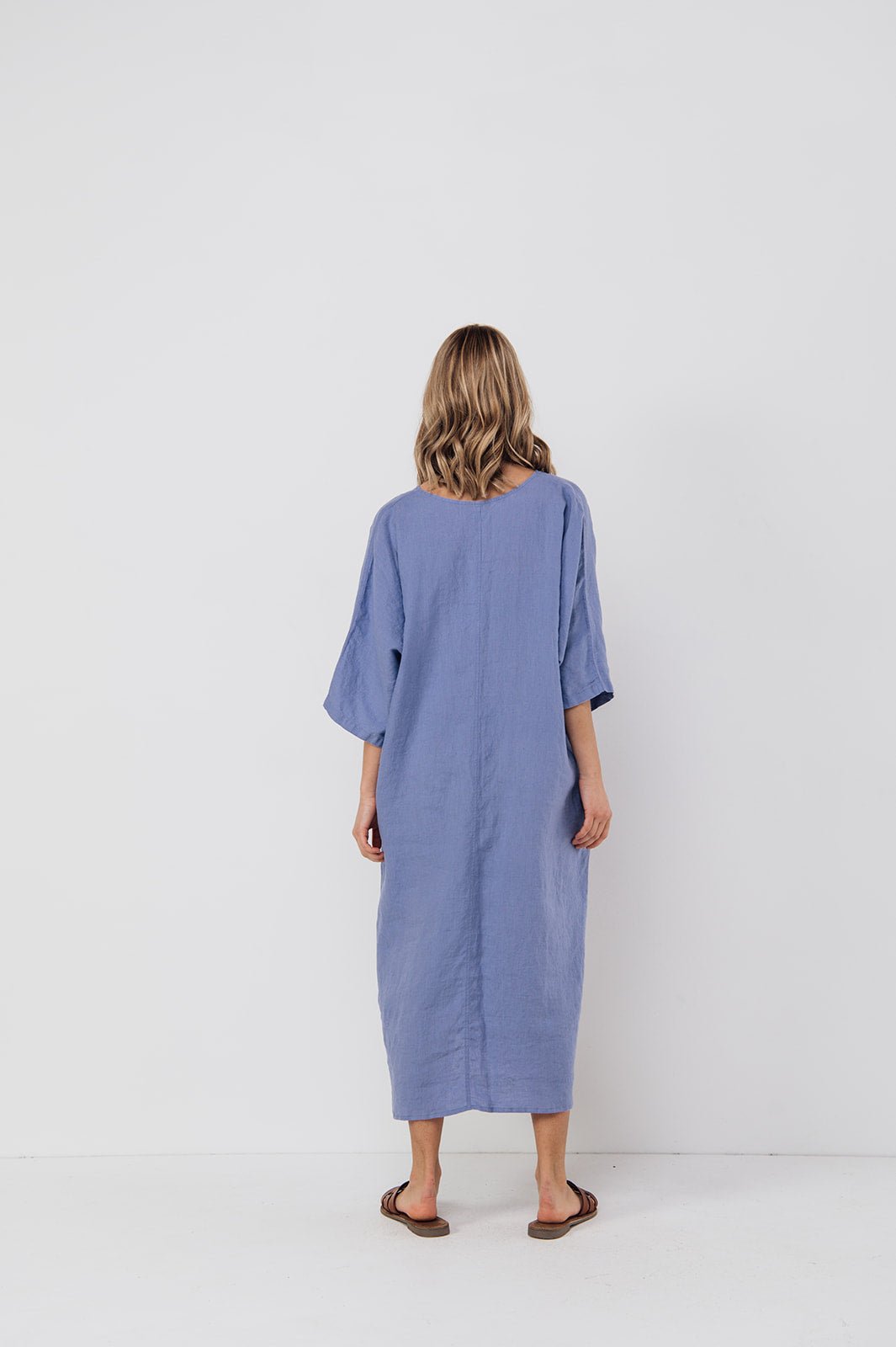EVA kaftan dress with belt cream - MOO Linen Shop