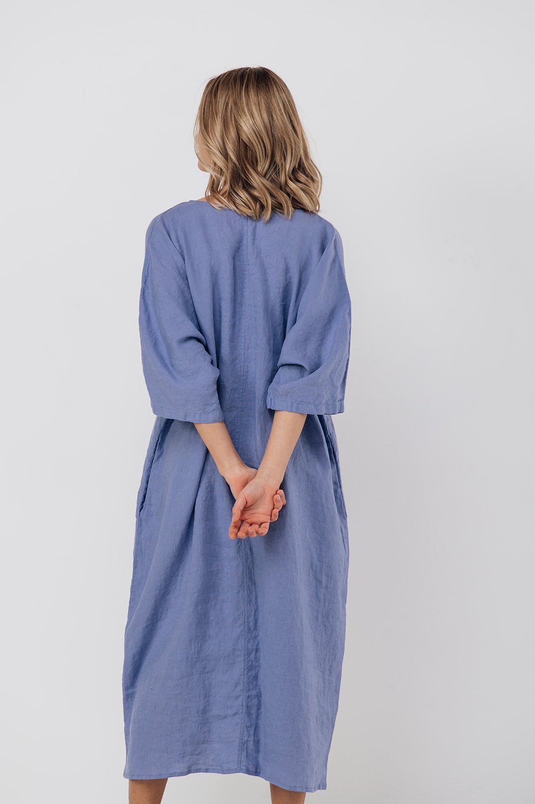 EVA kaftan dress with belt cream - MOO Linen Shop